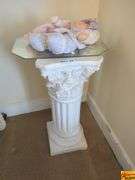 Decorative Plaster Column Pedestal Plant Stand With Glass Top and Baby Dolls