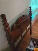 Wood Headboard & Footboard, Wood Bookcase With Contents