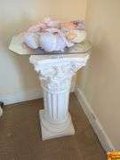 Decorative Plaster Column Pedestal Plant Stand With Glass Top and Baby Dolls