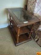 Wood End Table with Glass Top