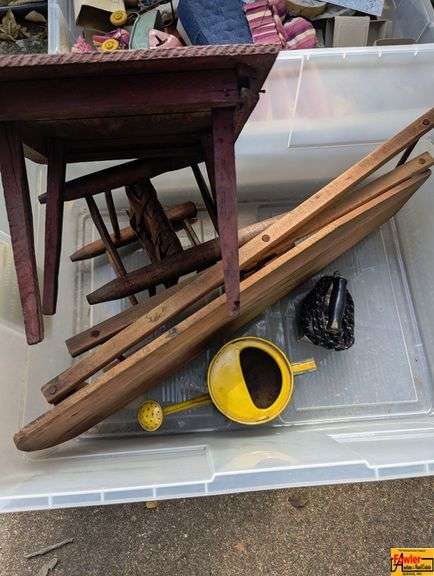 Totes With Vintage Small Table, Ironing Board, Doll Furniture, Dolls & Watering Can image