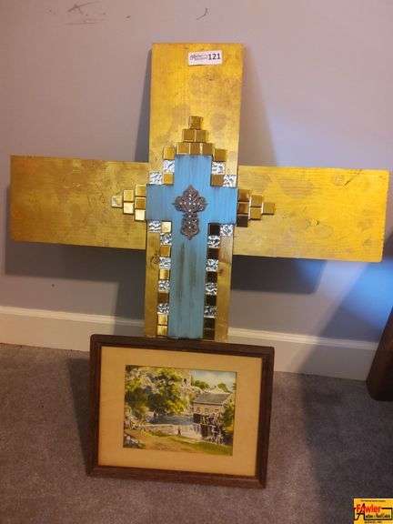 Framed Watercolor and Decorative Cross image