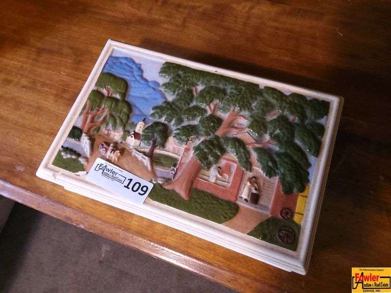Rare Ceramic Country Scene Embossed 3D Box, Hershey Molds 1981 image