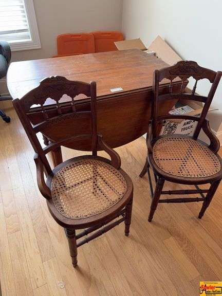 Drop Leaf Table With (2) Cane Seat Dining Chairs image