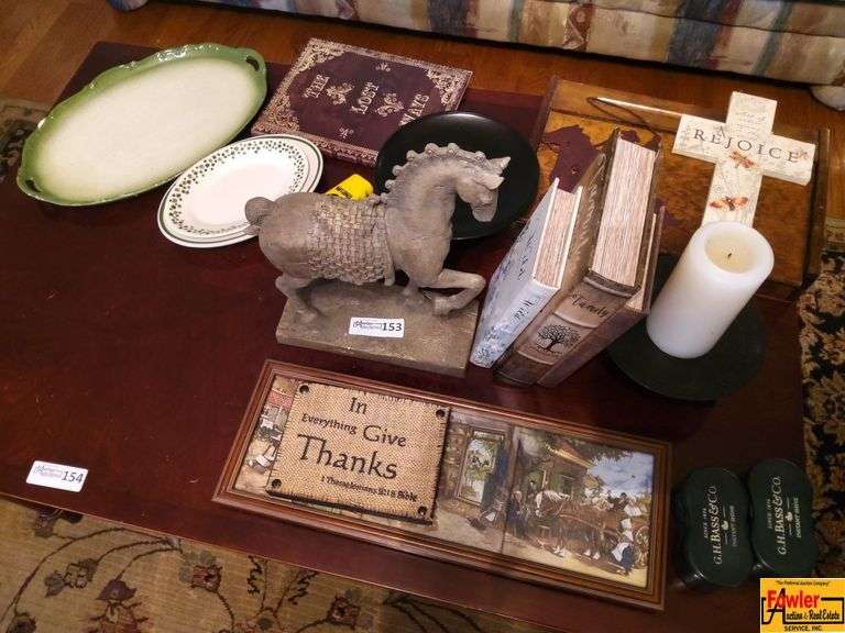 Decorative Horse Statue, Book Box, Platters, Framed Art, and Home Decor image