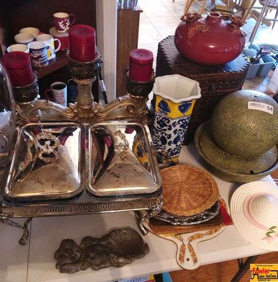 Double Silver Plated Chafing Dish & Assorted Household Decor Items image