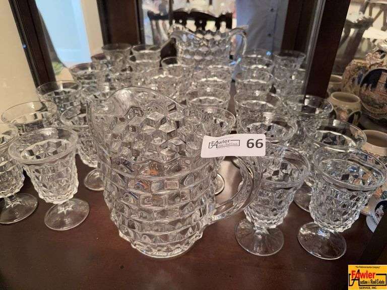 Vintage Pressed Glass Pitcher & Glasses image