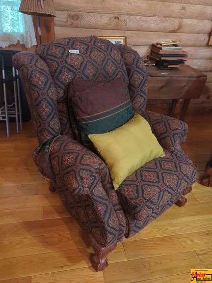 Ball And Claw Upholstered Wingback Arm Chair & Decorative Pillows image