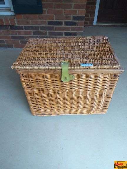 Large Wicker Storage Basket with Hinged Lid image