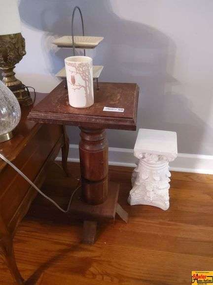 Assorted Home Decor Items: Side Table, Tiered Tray Server, Owl Vase, and Decorative Pedestal Plant Stand image