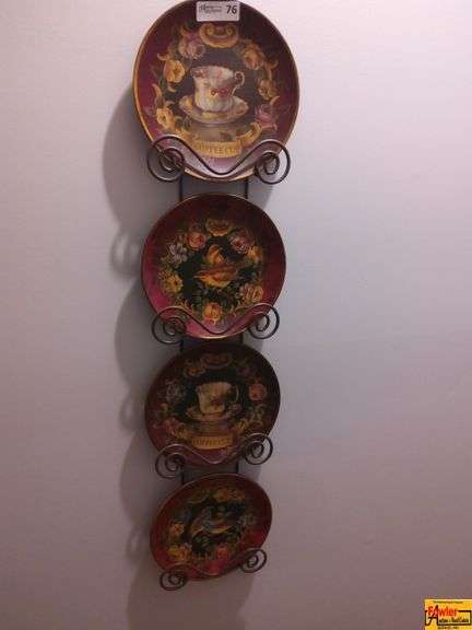Decorative Wall Plate Display with Floral and Bird Designs image