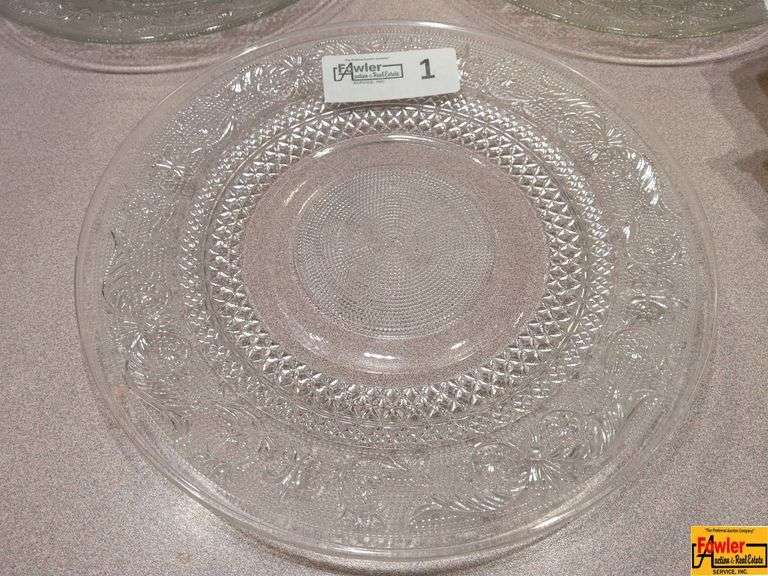 57 Clear Glass Plates with Embossed Floral Design - Large Collection image