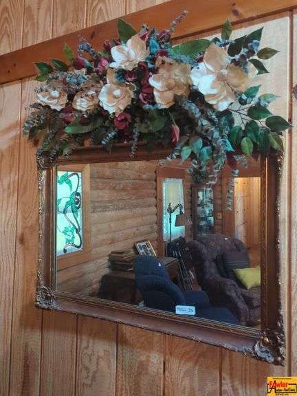 Ornate Framed Wall Mirror With Floral Swag image