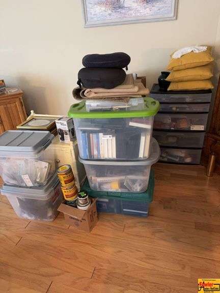 Totes & Cabinet With DVDs, Furniture Stain, Cushions & Miscellaneous image