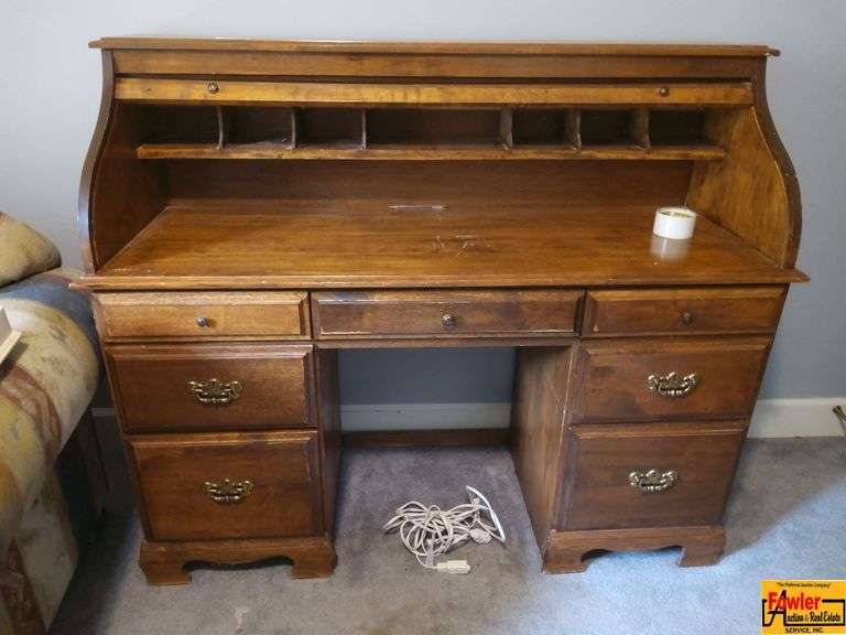 Roll Top Desk with Drawers and Cubbies image