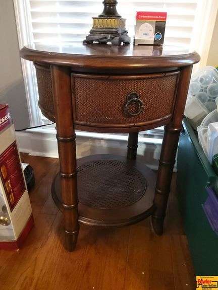 Round Accent Table with Drawer and Woven Detail image