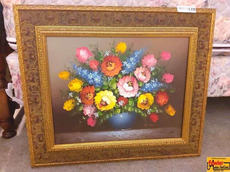 Floral Still Life Painting with Ornate Gold Frame image