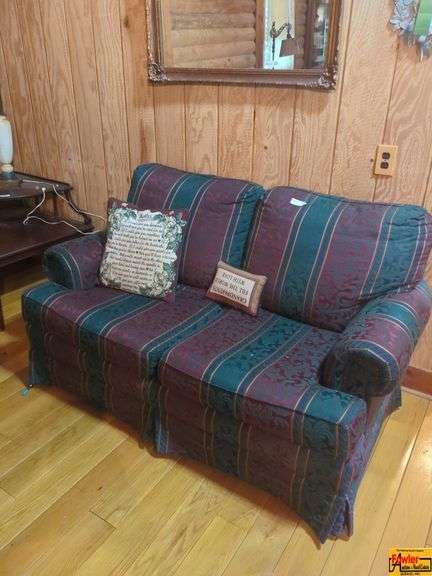 Striped Burgundy & Green Sofa and Loveseat image