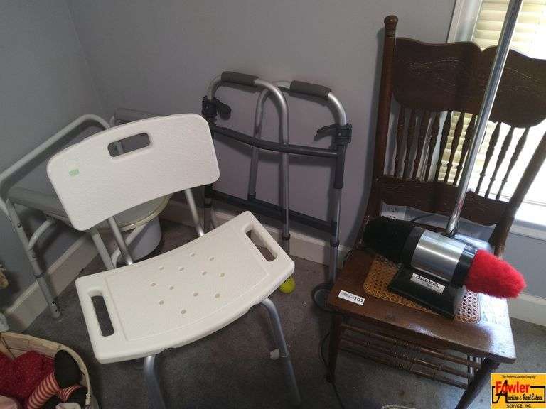 Lot of Walker, Commode Chair, Shower Chair, Desk Chair and Dremel Shoe Buffer image