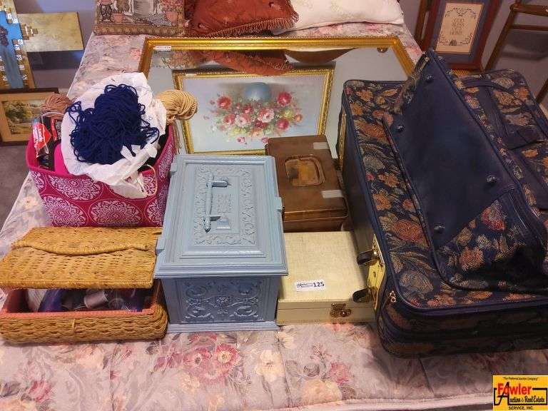 Sewing and Craft Supply Lot: Boxes, Yarn, Suitcase, and More image