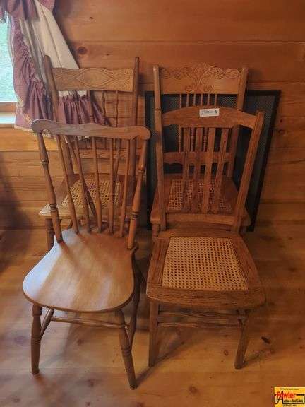 (4) Wood Dining Chairs; 3 with woven seats image