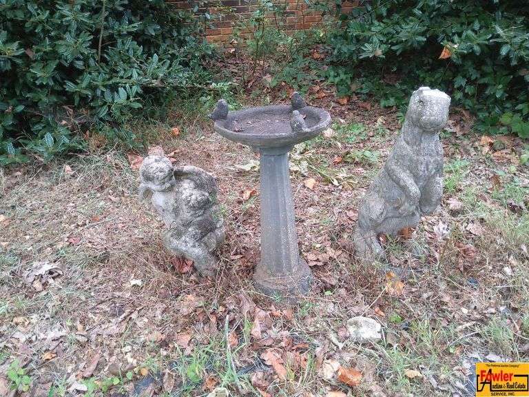 Concrete Garden Decor: Bird Bath and Figurines image