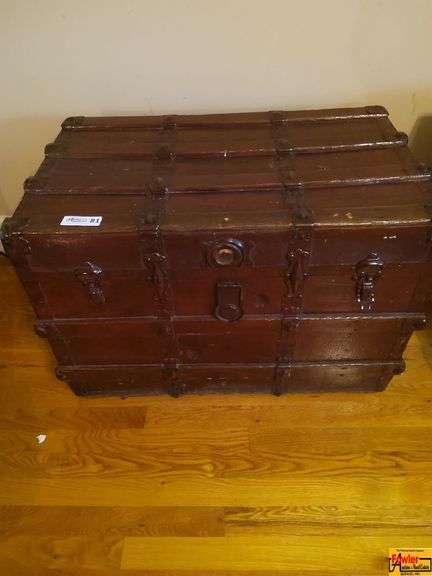 Dark Wood Storage Trunk with Hinged Top image