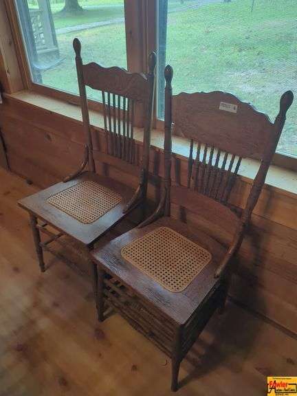 (2) Wood Dining Chairs With Woven Seats image