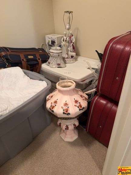 Pink Rose Hurricane Lamp, Porcelain Figurine Lamp, Luggage, Blankets, Throw Pillows & More image