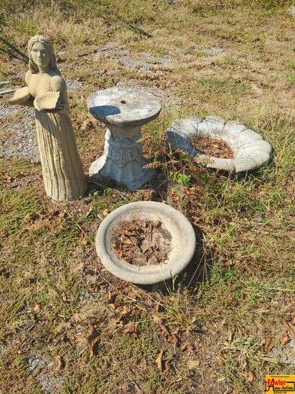 Concrete Outdoor Garden Statues and Bird Bath Set image