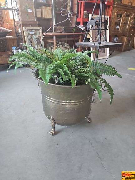 Metal Planter with Fern and Hanging Basket image