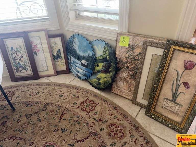 Saw Blades With Stream Scenes & Framed Floral And Bird Prints image
