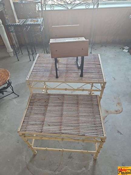Pair of Bamboo Style Tables with Miniature Old School Desk image