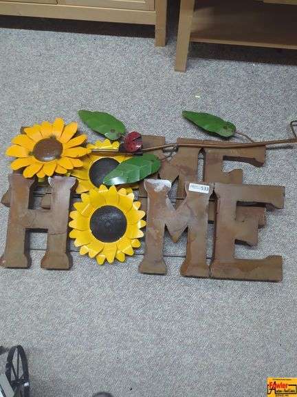 Metal 'Home' Sign with Sunflower Decoration image