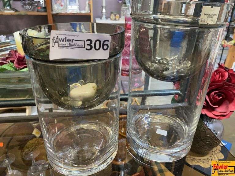 Pair of Clear Glass Vases with Gray Inserts image