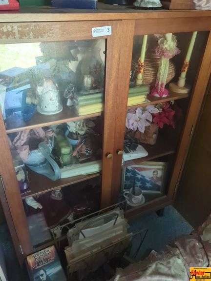 Vintage Display Cabinet with Glass Doors & Contents image