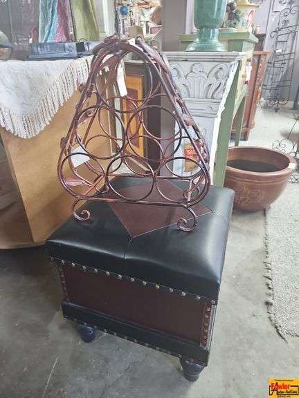 Decorative Metal Wine Rack on Storage Ottoman image