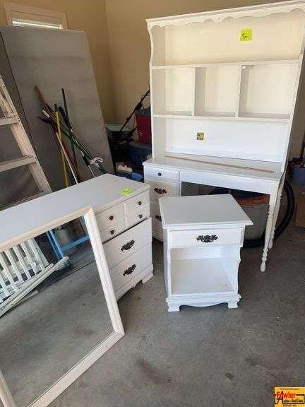 White Bedroom Suite With Desk & Hutch image