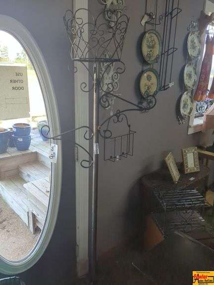 Metal Plant Stand with Basket and Magazine Holder image