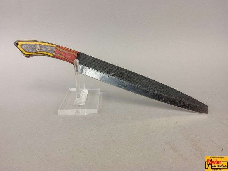 Handmade File Knife with Multi-Colored Wood Handle image