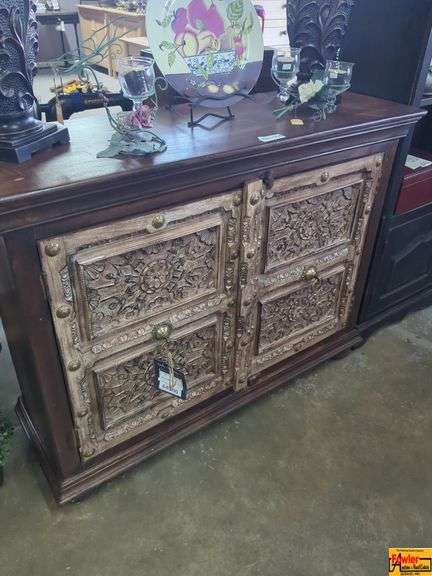 Ornate Carved Wooden Cabinet (Contents on Top Not Included) image