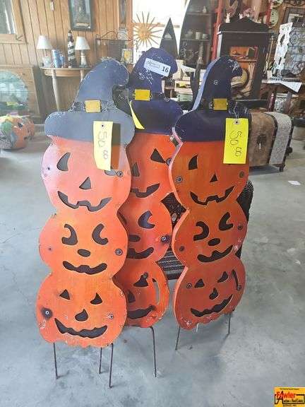 Set of 3 Halloween Pumpkin Witch Lawn Decorations image