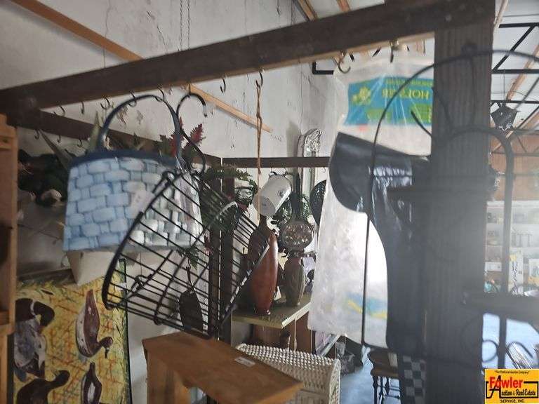 Woven Basket with Metal Hanging Baskets and Decorative Metal Stand image