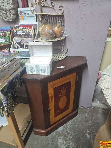 Corner Cabinet, Metal Tiered Stand, Recipe Box, and Cookbooks image