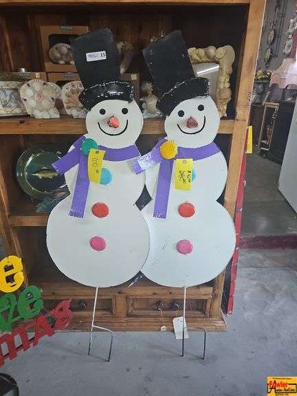 Pair of Decorative Metal Snowman Lawn Stakes image