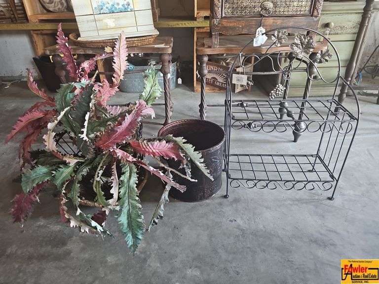 Metal Plant Stand with Grapevine Details and Embossed Planter image