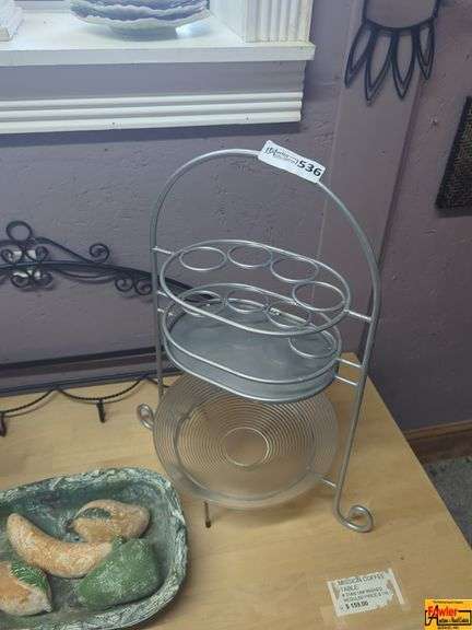 Home Decor Lot: Metal Flower Sculpture, Display Stand, and Decorative Bowl image