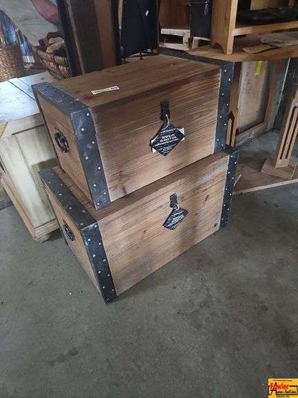 Set of Two Wood Storage Chests with Metal Accents image