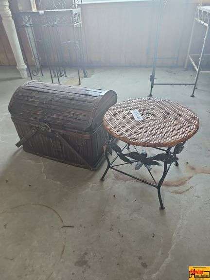 Woven Chest and Metal Leaf Accent Table Set image