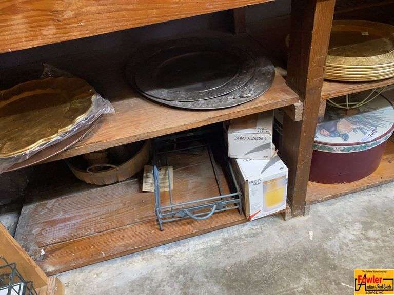 Collection of Decorative Serving Trays, Silverware Plates, and Wooden Crates image
